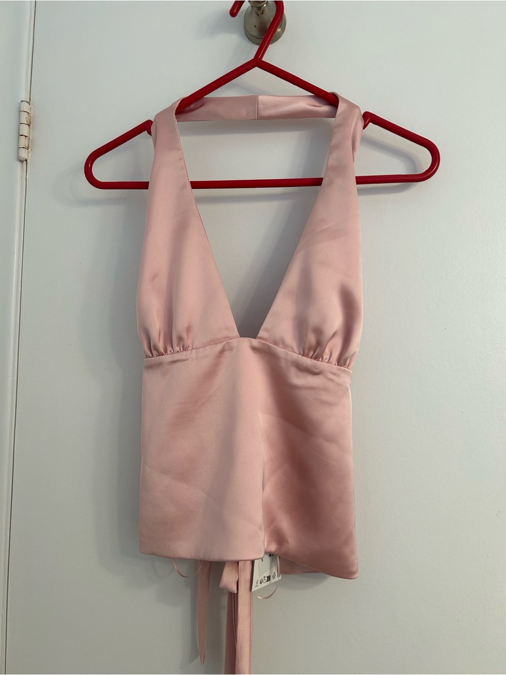 Zara Blush Pink Satin Halter Crop Top